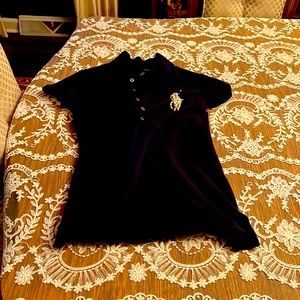Rare navy blue women polo tee fitted.  Silver big Pony